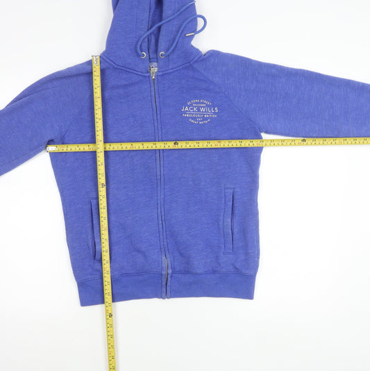 Jack Wills Womens Blue Hoodie Jacket UK 12 Full Zip Cotton Blend