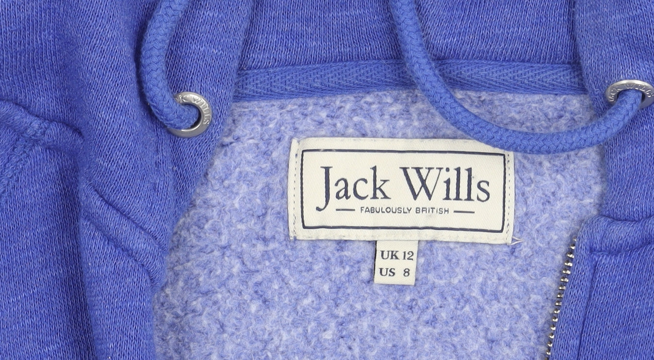 Jack Wills Womens Blue Hoodie Jacket UK 12 Full Zip Cotton Blend