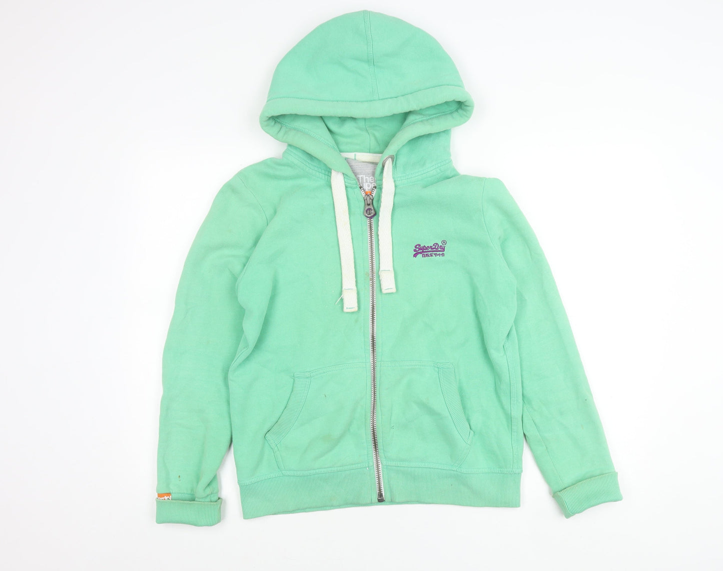 Superdry Women Green Hooded Zip Jacket M Cotton Blend Casual