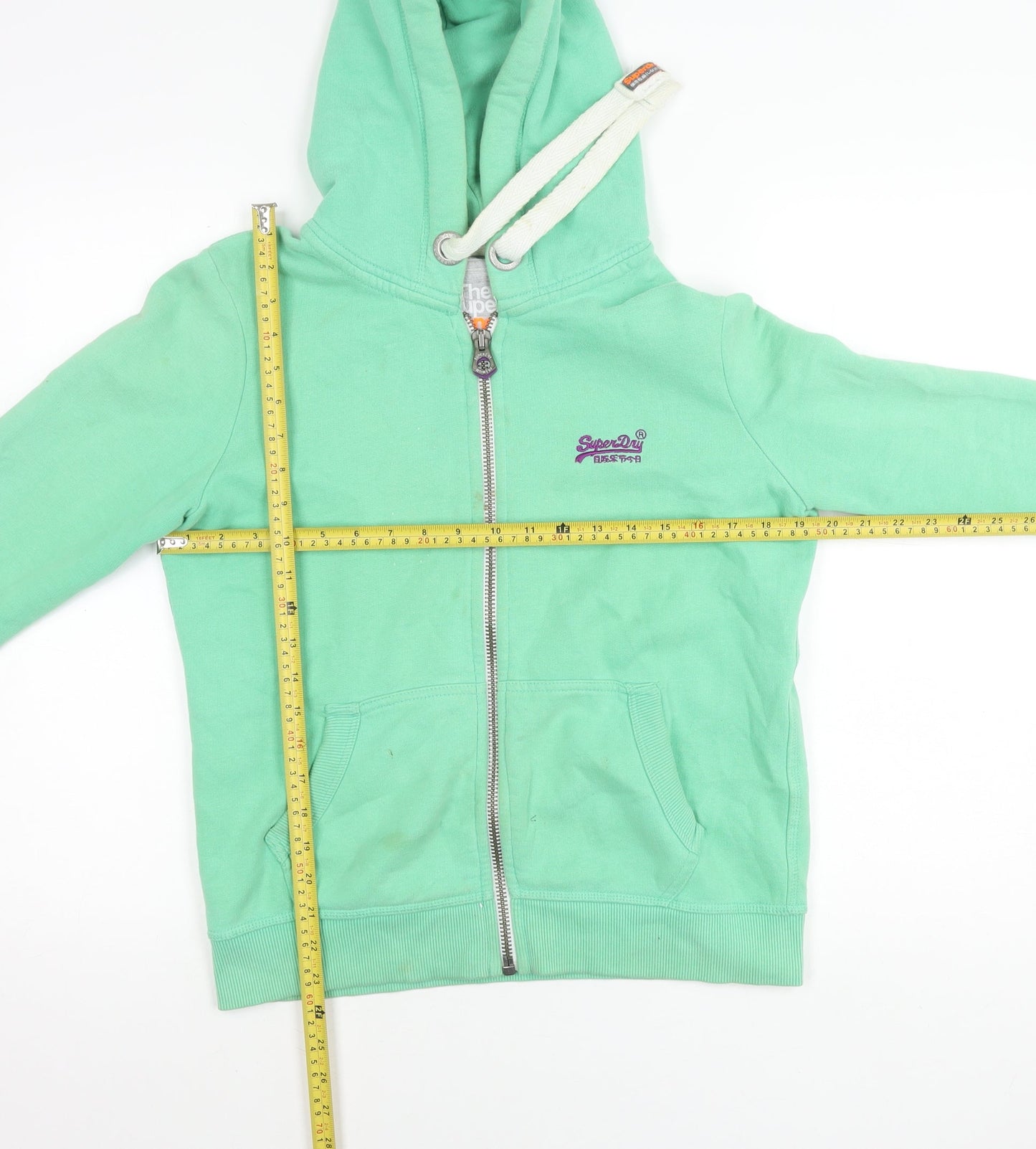 Superdry Women Green Hooded Zip Jacket M Cotton Blend Casual