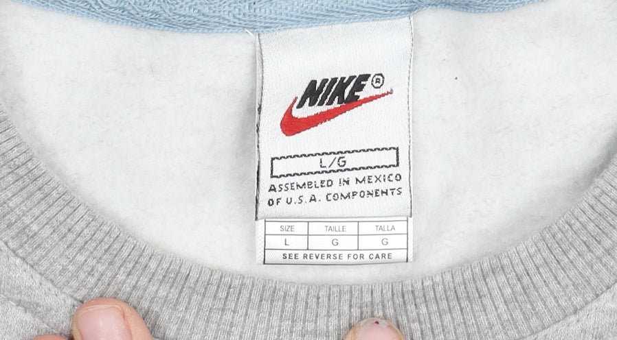 Nike Mens Grey Red Graphic Logo Sweatshirt L Pullover Retro Sports