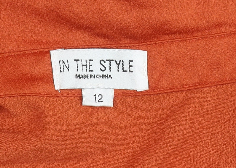 Additional view of In The Style Women’s Orange Shirt Dress, size UK 12, Long Sleeve Collared