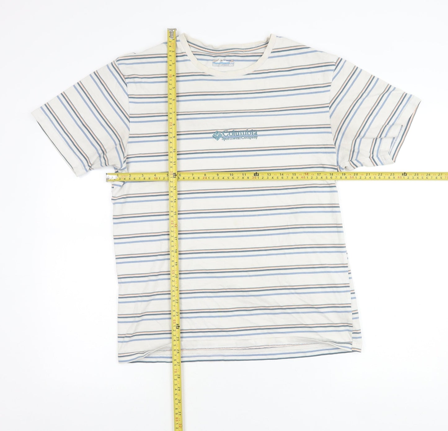 Columbia Men’s Beige Striped Cotton T-Shirt Size M Logo Tee