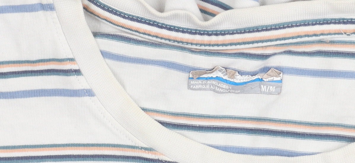 Columbia Men’s Beige Striped Cotton T-Shirt Size M Logo Tee