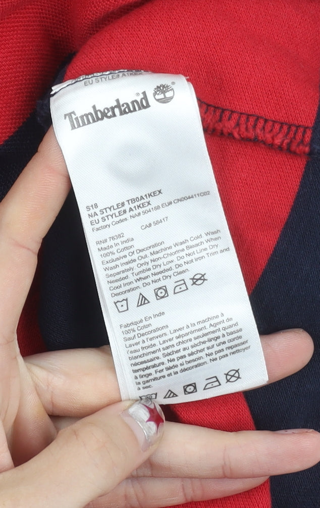 Timberland Men’s Red Blue Striped 3XL Polo Shirt Casual Cotton