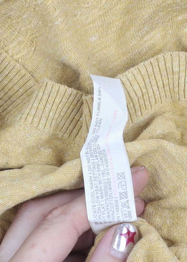 Fat Face Womens Yellow Pullover Jumper Size 8 Crew Neck Long Sleeve