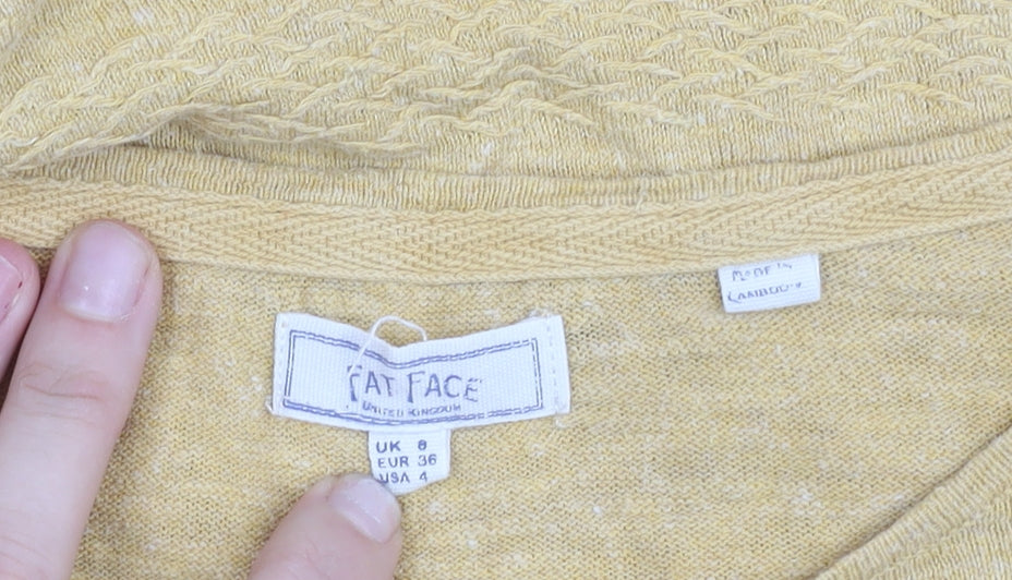 Fat Face Womens Yellow Pullover Jumper Size 8 Crew Neck Long Sleeve