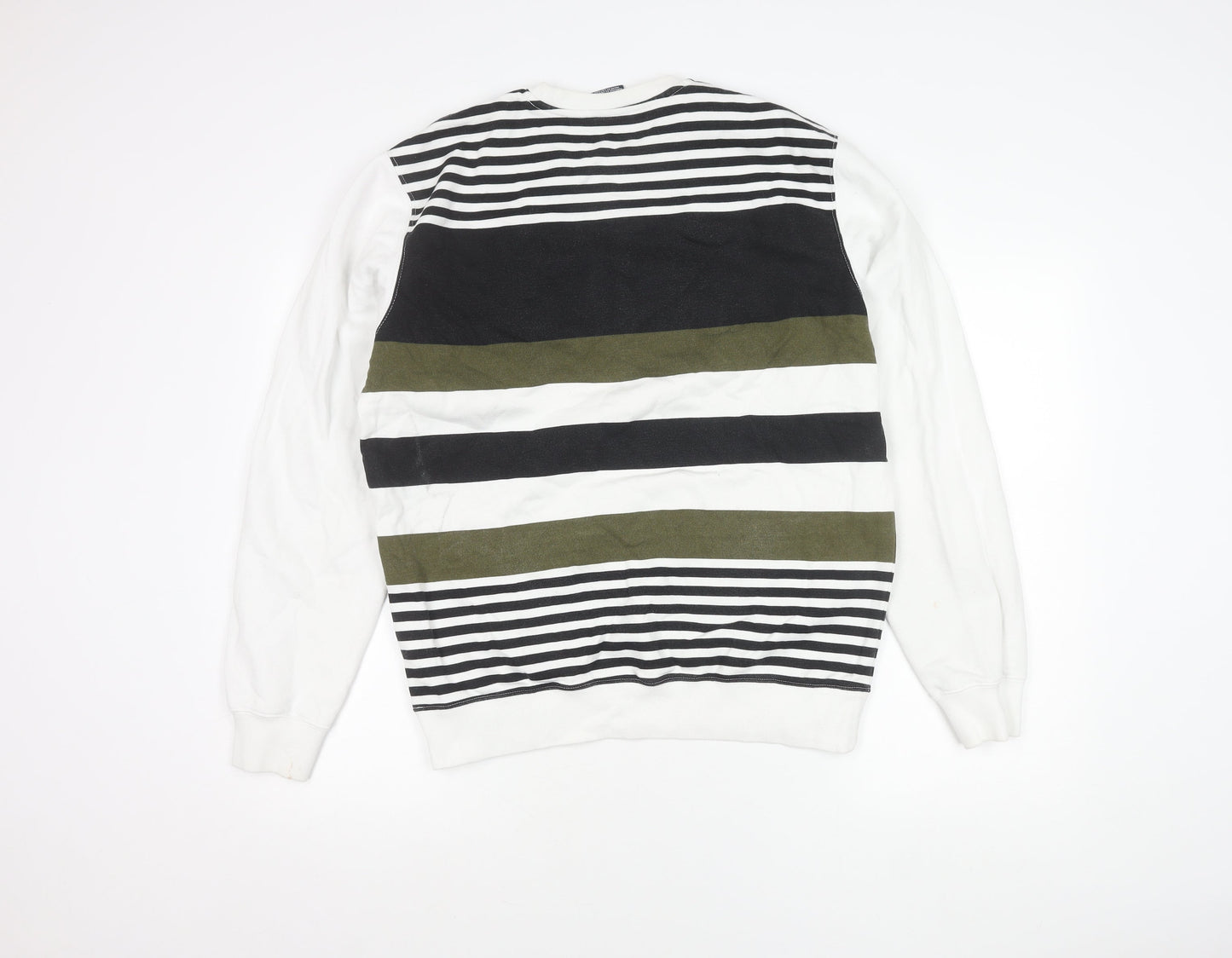 Champion Men's Striped Sweatshirt White Black Green Medium Pullover