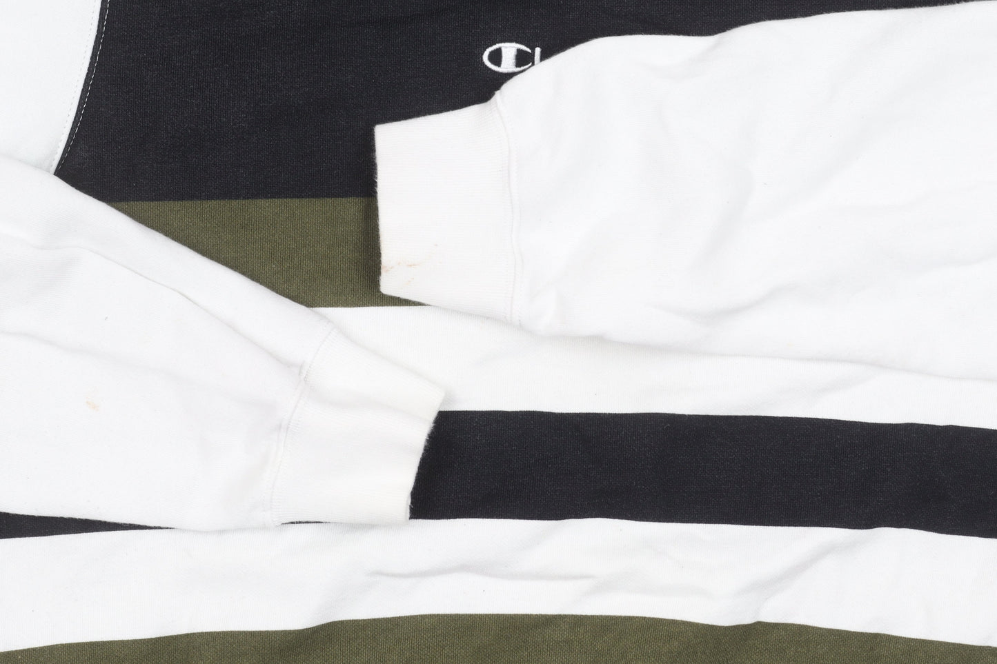 Champion Men's Striped Sweatshirt White Black Green Medium Pullover