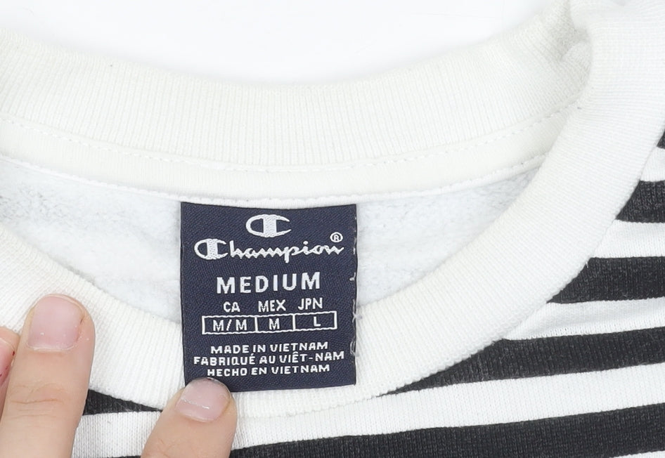 Champion Men's Striped Sweatshirt White Black Green Medium Pullover