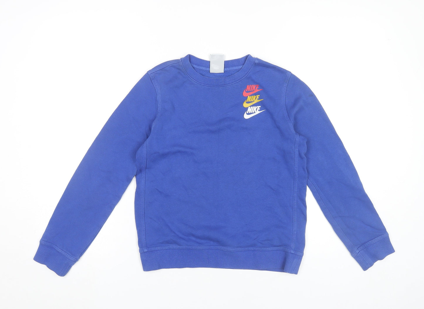 Nike Boys Blue Pullover Sweatshirt M 10-11Y Long Sleeve Logo Graphic
