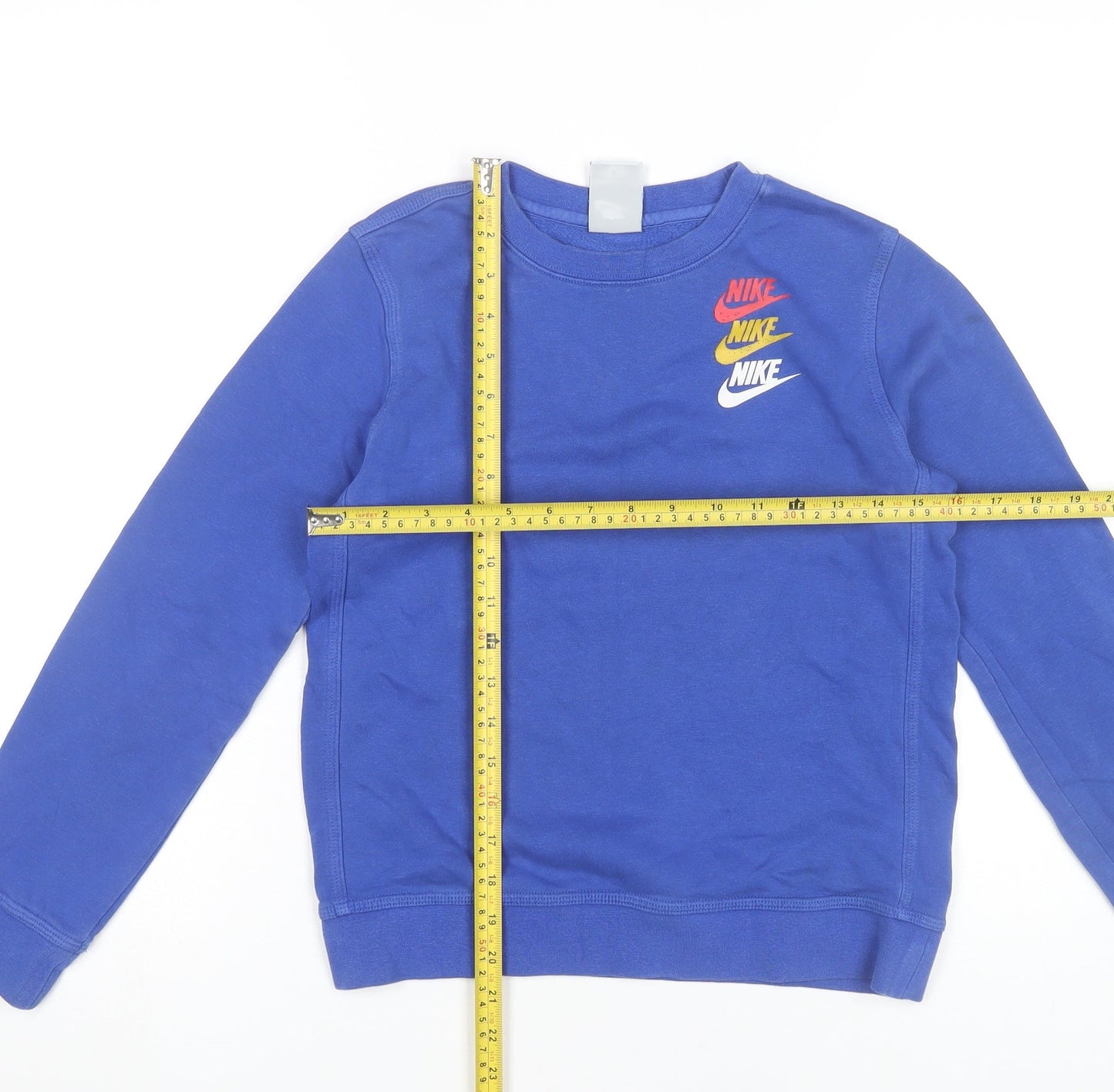 Nike Boys Blue Pullover Sweatshirt M 10-11Y Long Sleeve Logo Graphic