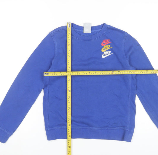 Nike Boys Blue Pullover Sweatshirt M 10-11Y Long Sleeve Logo Graphic