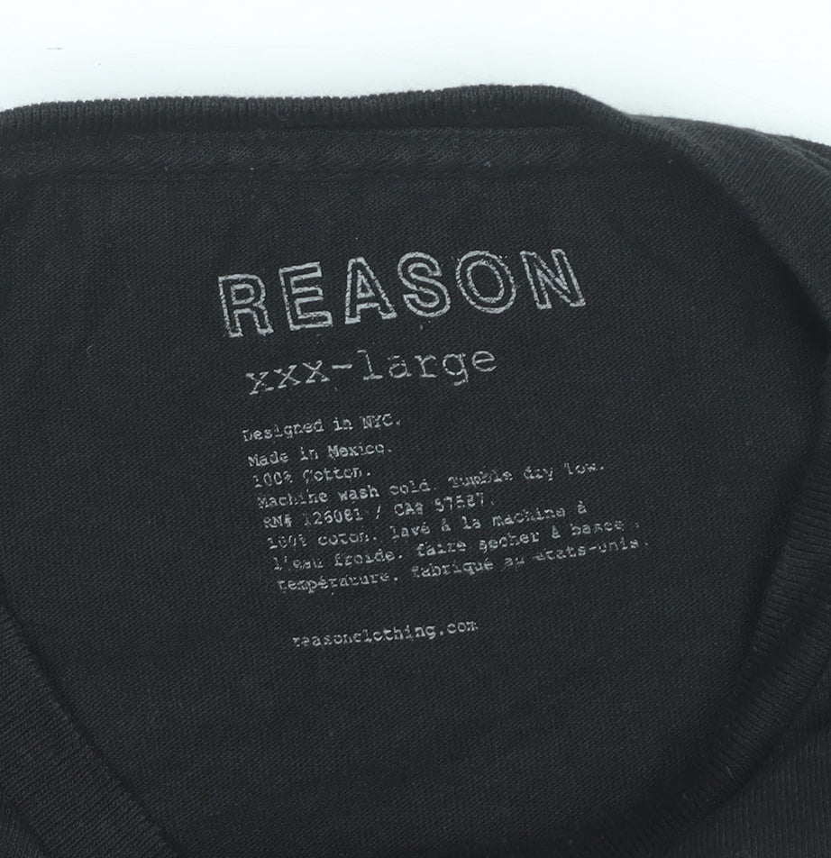 Reason Unisex Adults Black Graphic Gratitude Print T-Shirt 3XL