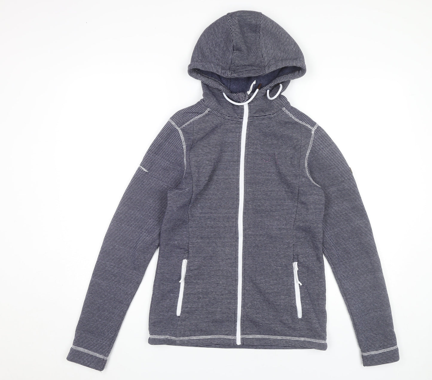 Trespass Womens Blue Full Zip Hoodie UK 12 Polyester Striped Outdoor