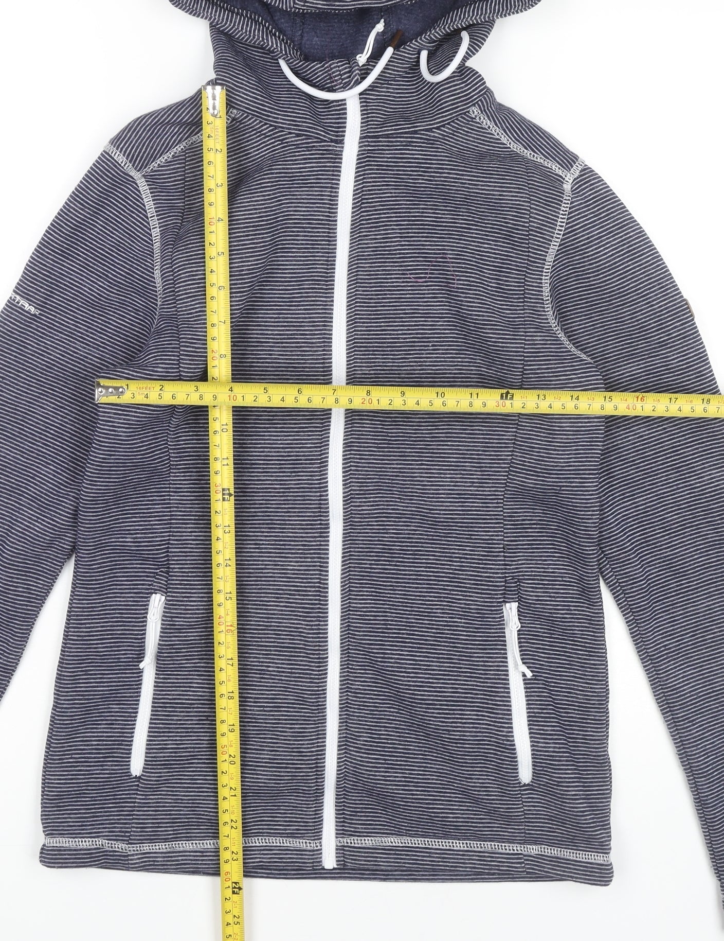 Trespass Womens Blue Full Zip Hoodie UK 12 Polyester Striped Outdoor