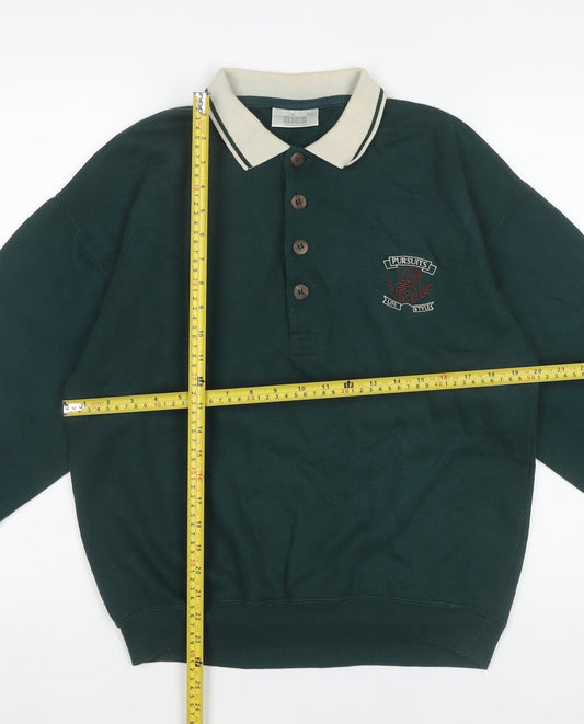 Nico Men’s Green Collared Henley Sweatshirt Size S Vintage Rugby Style