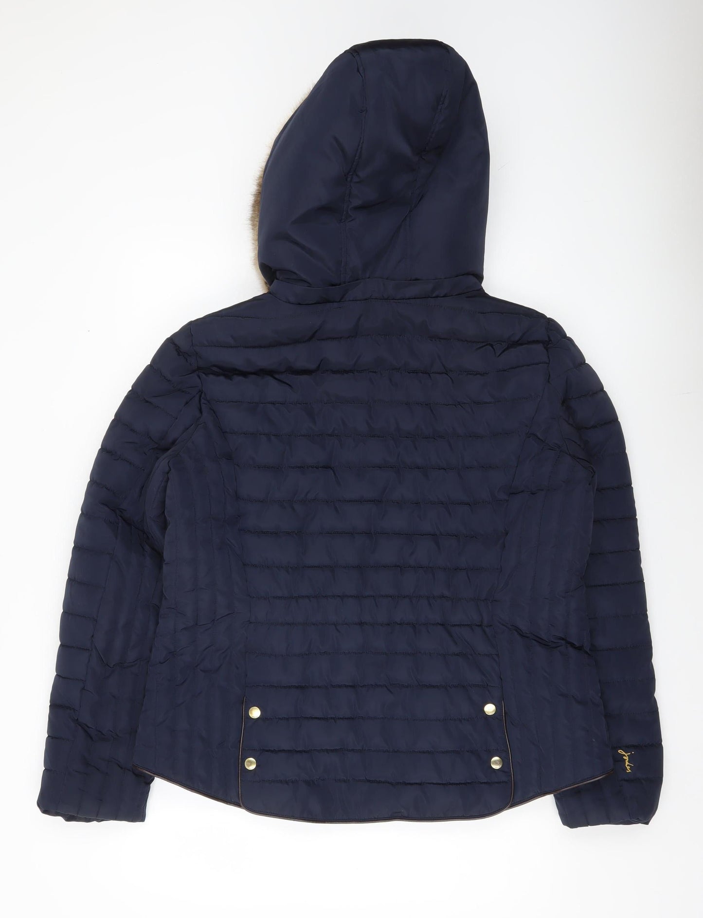 Joules Womens Blue Puffer Jacket Size 18 Faux Fur Hooded Winter Coat
