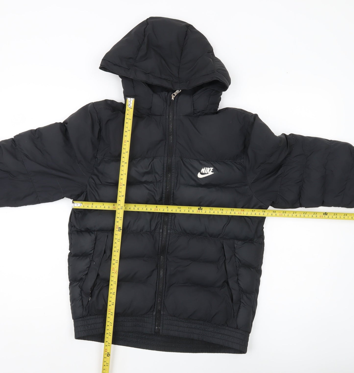 Nike Boys Black 12-13 Years Puffer Jacket Hooded Quilted Winter Coat