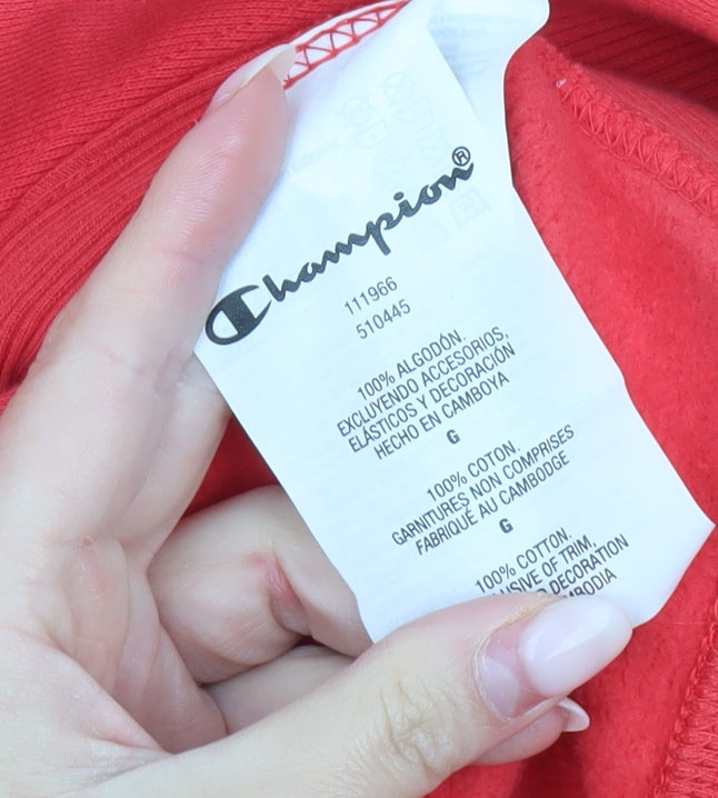 Champion Men's Red Logo Pullover Sweatshirt Size L Crew Neck