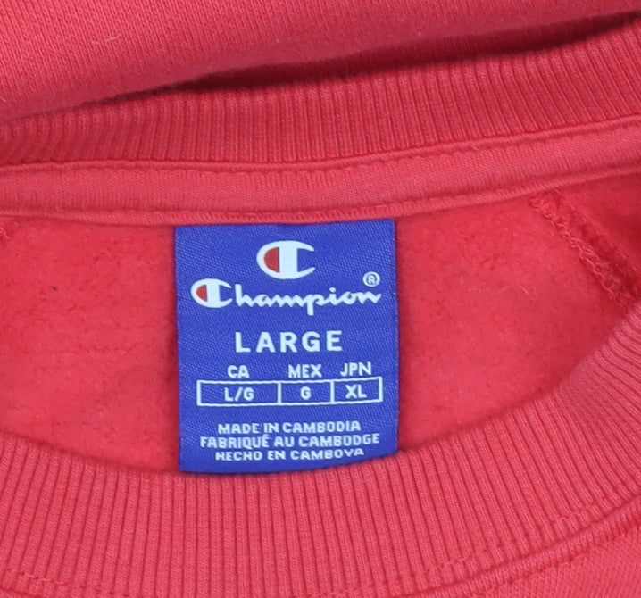 Champion Men's Red Logo Pullover Sweatshirt Size L Crew Neck