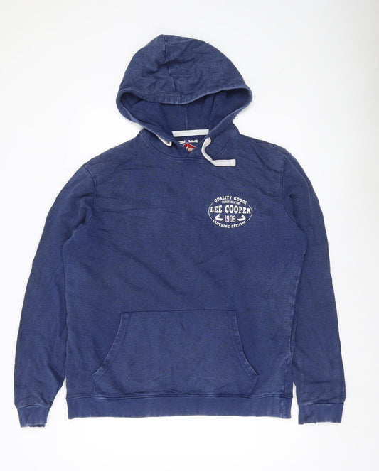 Lee Cooper Men’s Blue Pullover Hoodie XL Logo Print Cotton Blend