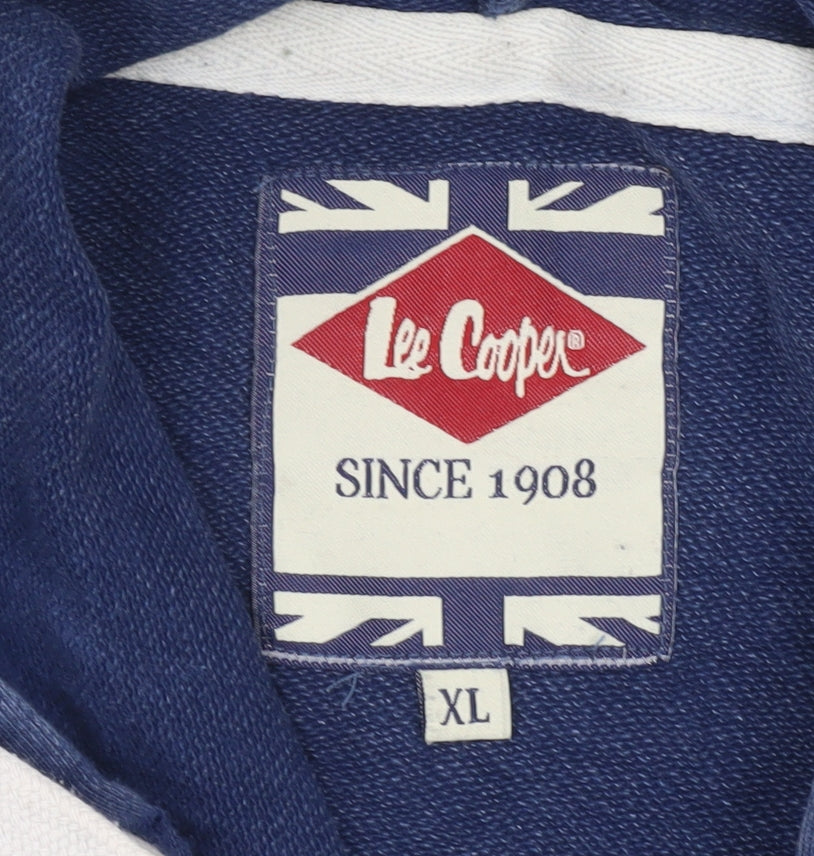 Lee Cooper Men’s Blue Pullover Hoodie XL Logo Print Cotton Blend