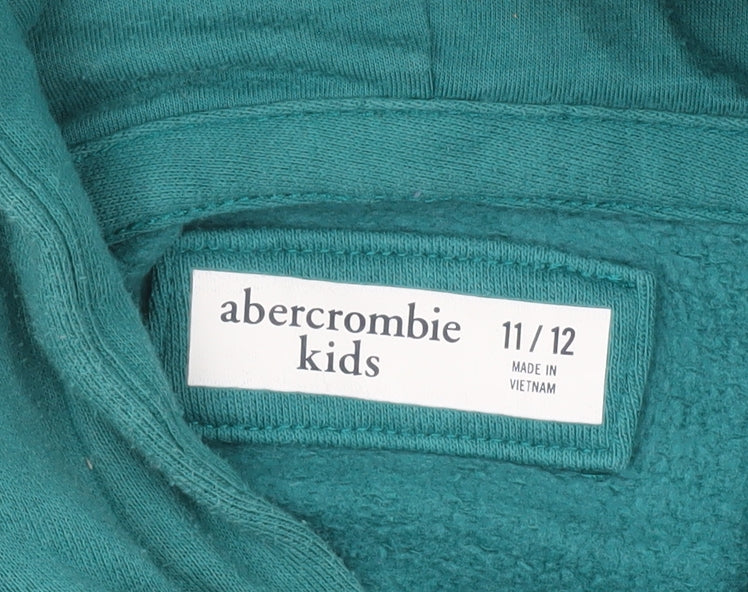 Abercrombie Kids Boys Green Pullover Hoodie 11-12Y Regular Fit Logo