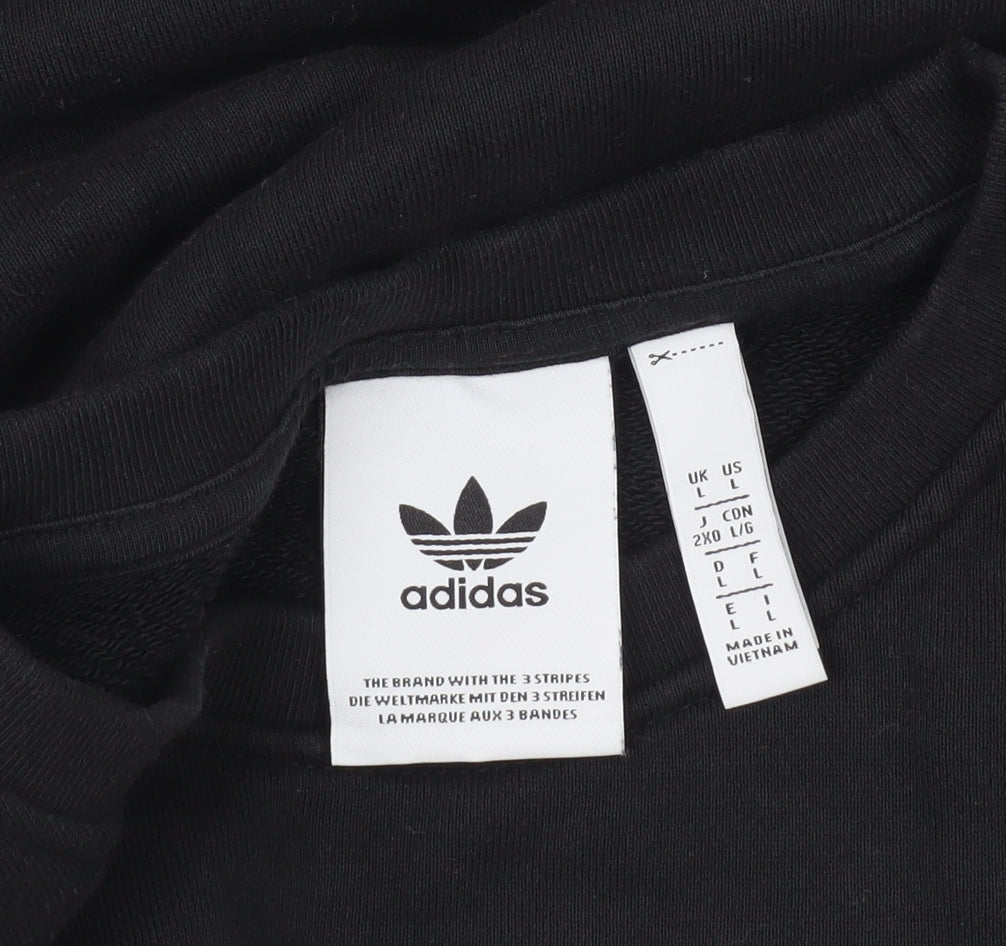 Adidas Mens Black Large Sweatshirt Pullover Crew Neck Logo Cotton