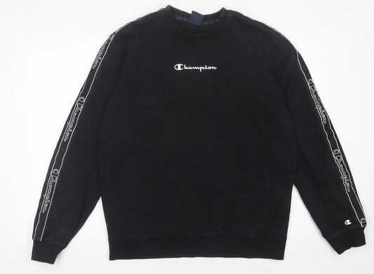 Champion Mens Black L Pullover Sweatshirt Logo Crewneck Regular Fit