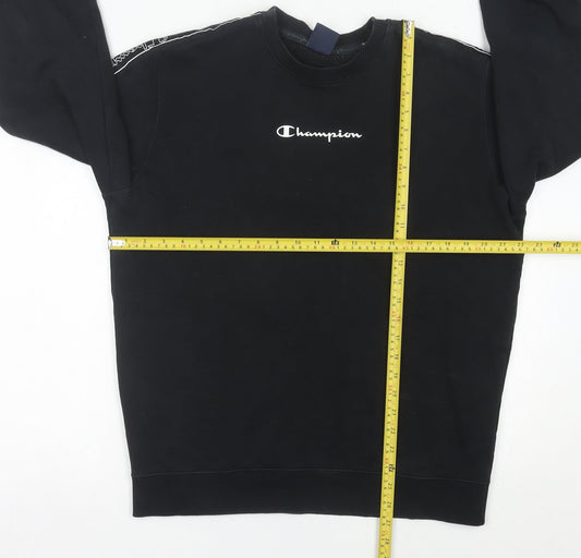 Champion Mens Black L Pullover Sweatshirt Logo Crewneck Regular Fit