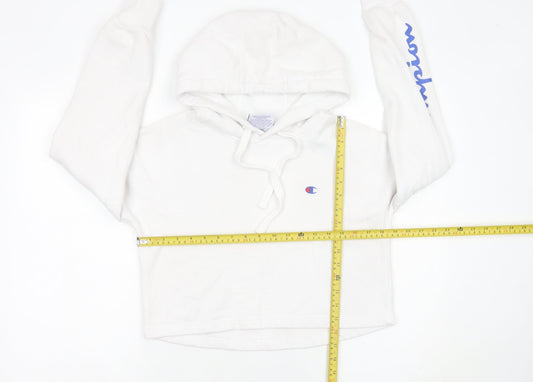 Champion Womens White XS Pullover Hoodie Logo Print Long Sleeve