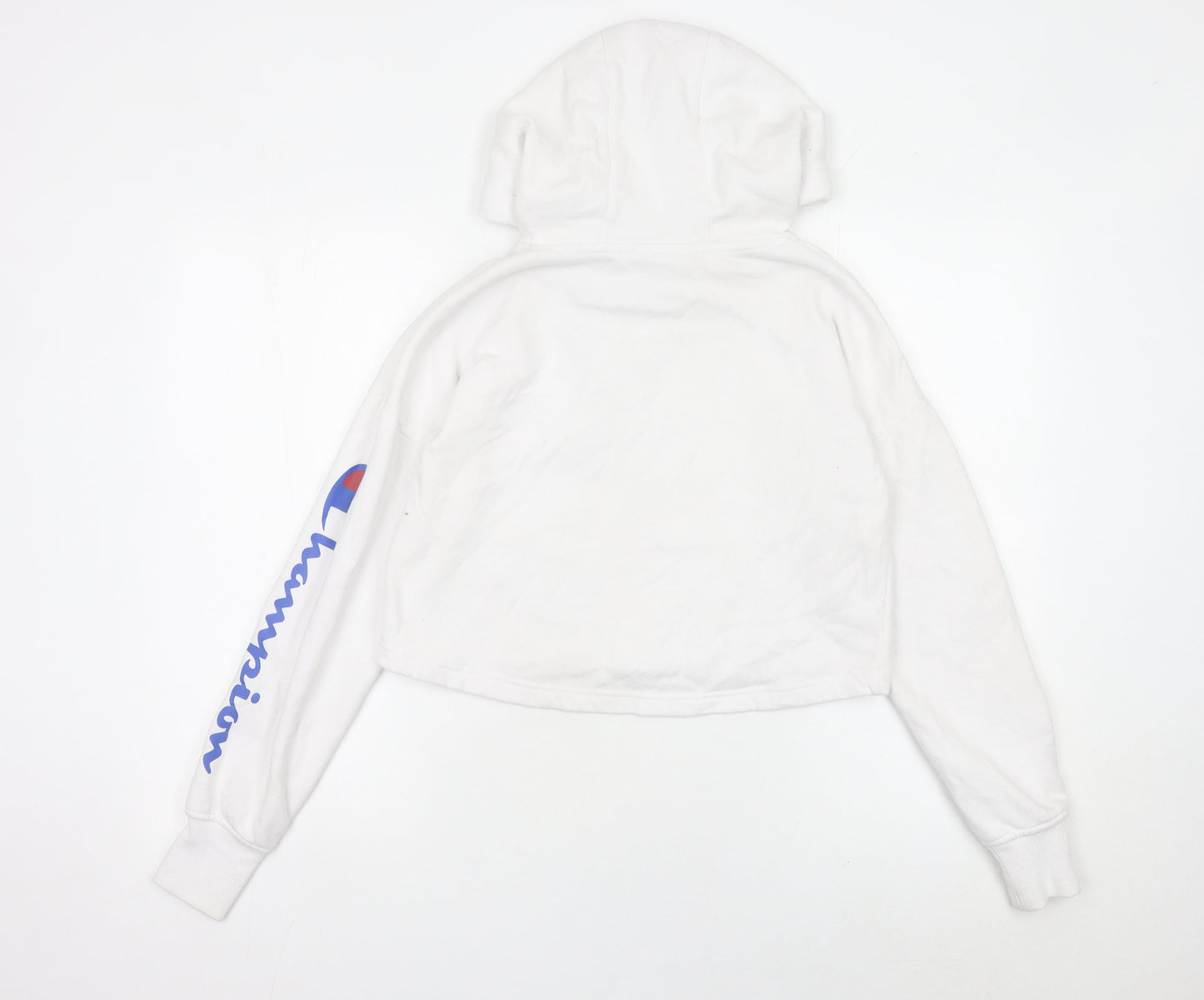 Champion Womens White XS Pullover Hoodie Logo Print Long Sleeve