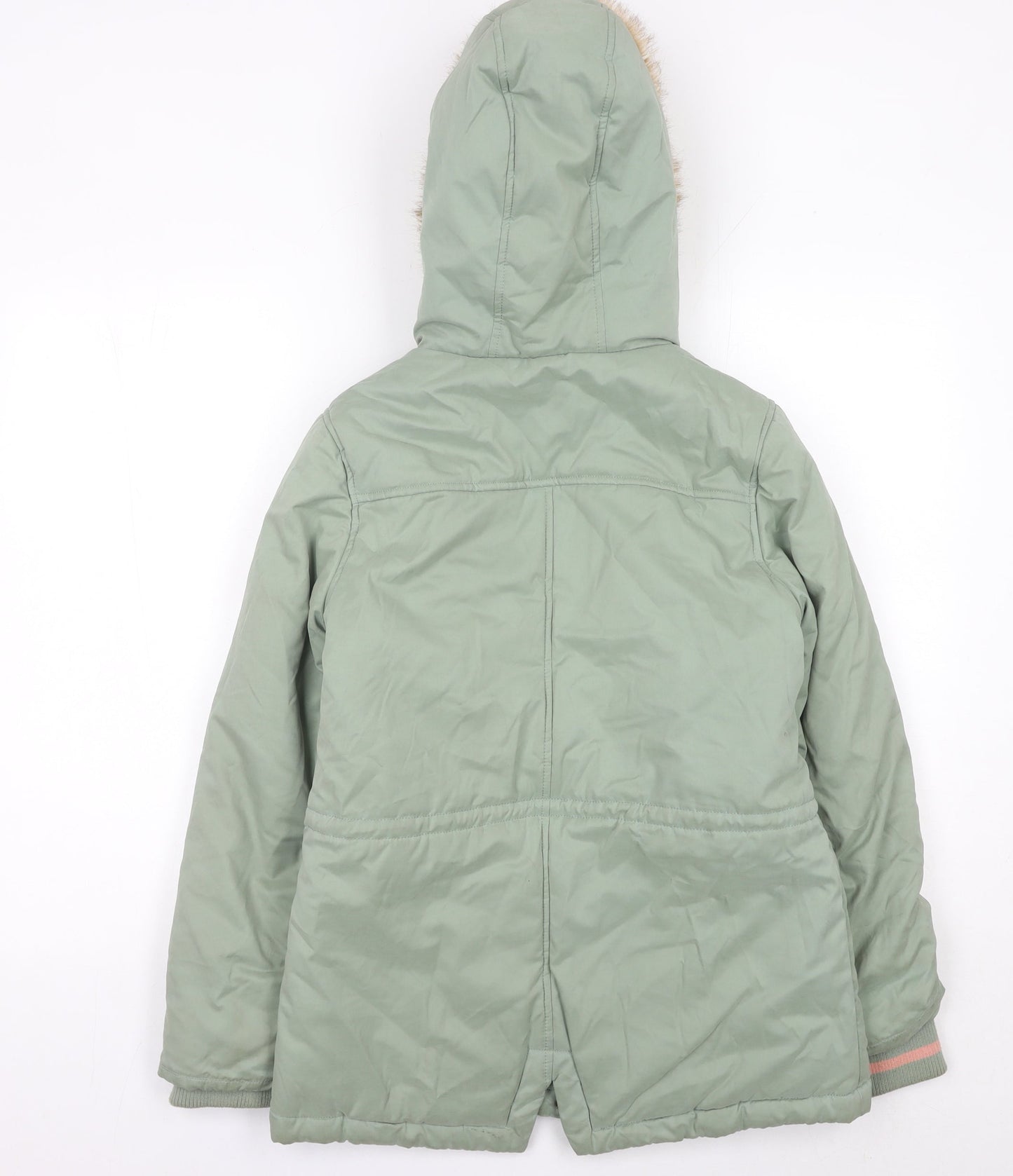 FatFace Girls Green Faux Fur Hooded Parka Coat Jacket Age 13 Years