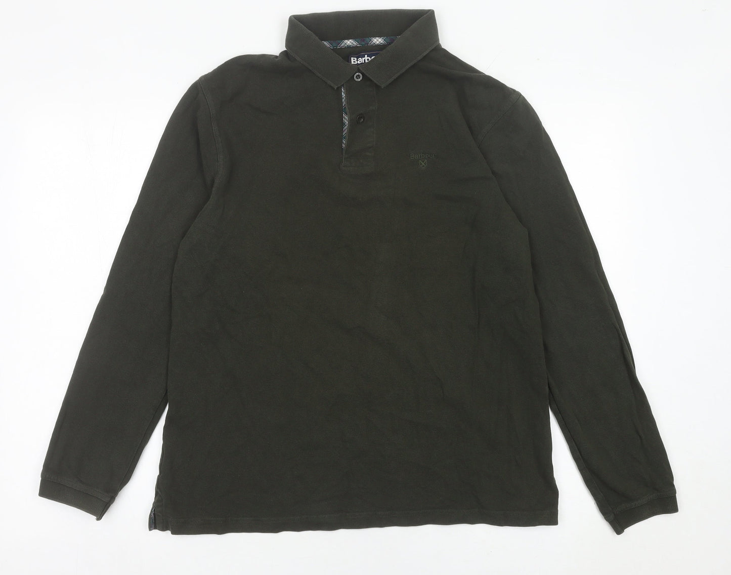 Barbour Men’s Green Long Sleeve Cotton Polo Shirt Size L Regular Fit
