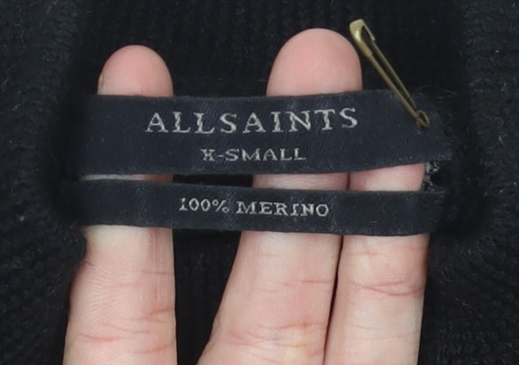 AllSaints Women’s Black XS Merino Wool Mock Neck Jumper