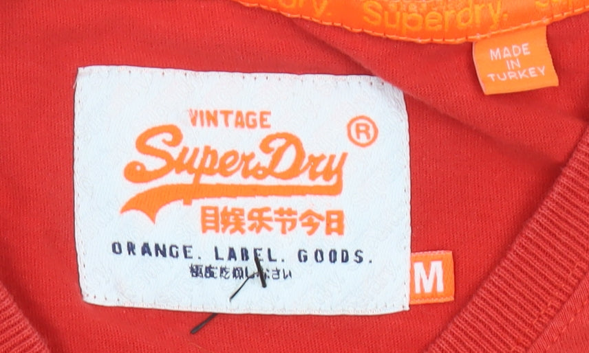 Superdry Men’s Red M Classic Crew Neck Embroidered Cotton T-Shirt