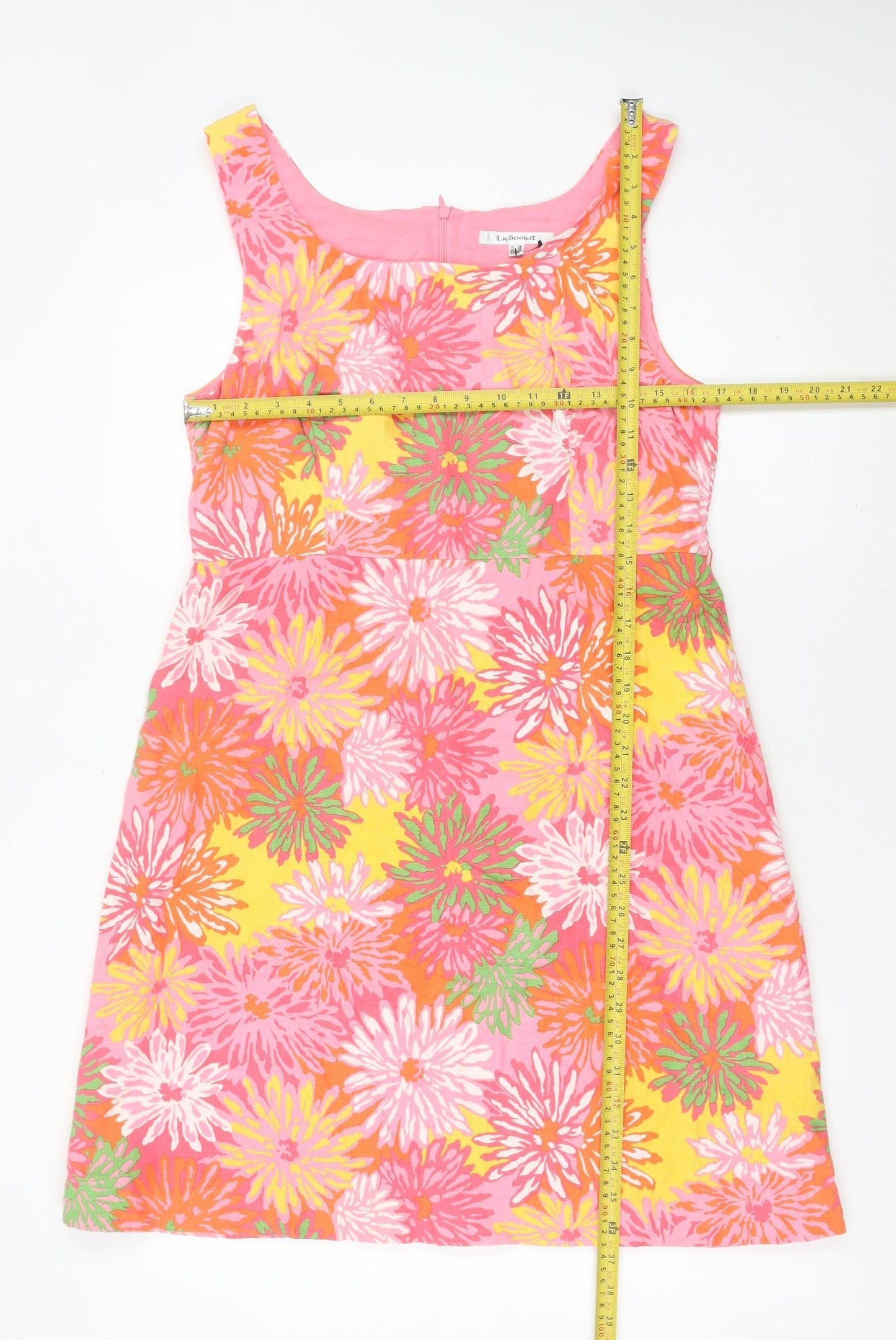 L.K. Bennett Womens Pink Floral Linen Shift Dress UK 14 Summer Wedding