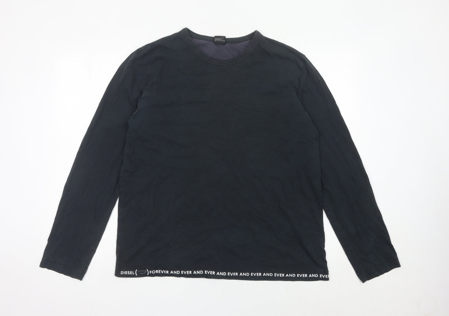 Diesel Men’s Black Cotton Long Sleeve XL Logo Jersey T-Shirt