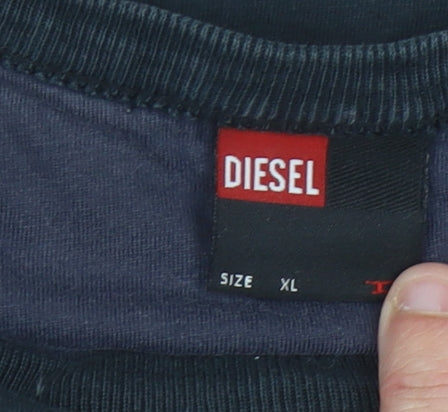 Diesel Men’s Black Cotton Long Sleeve XL Logo Jersey T-Shirt