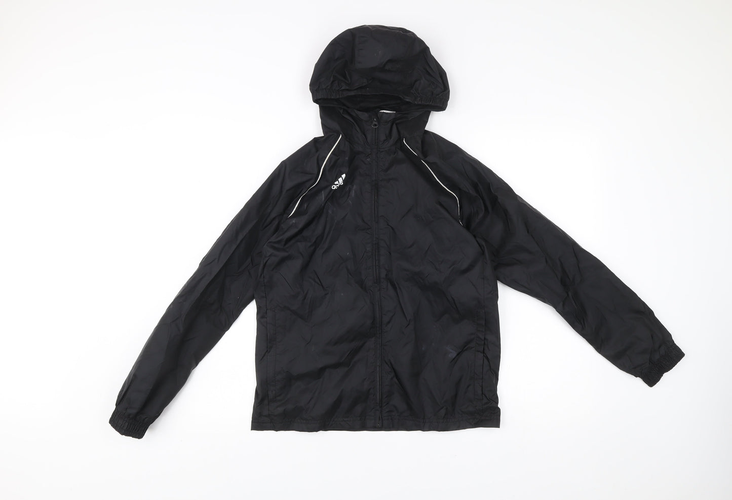 Adidas Boys Black 12 Years Windbreaker Jacket Hooded Sports Coat