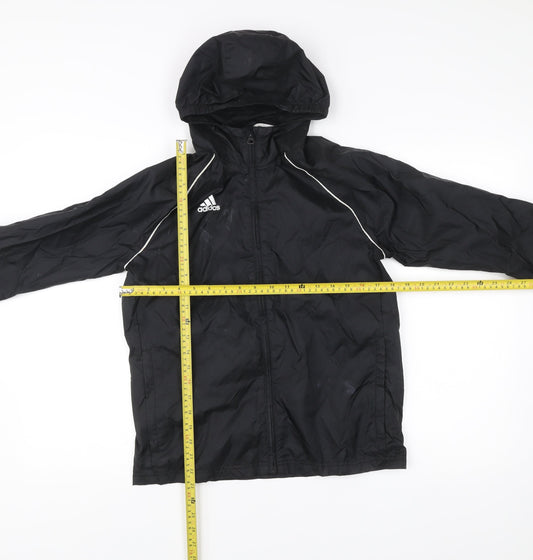 Adidas Boys Black 12 Years Windbreaker Jacket Hooded Sports Coat