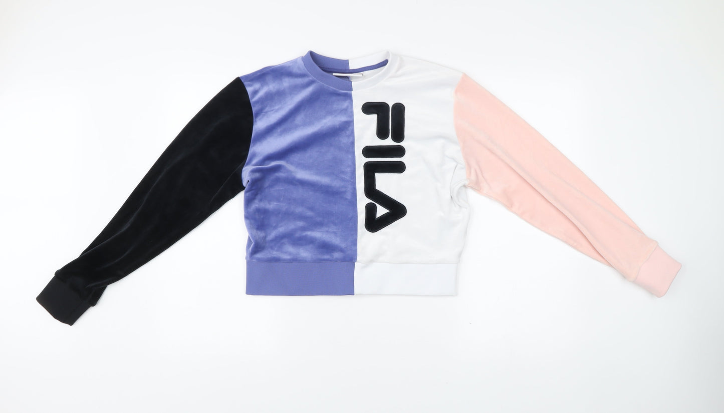 Fila Womens Colourblock Velour Sweatshirt M White Pink Blue Black