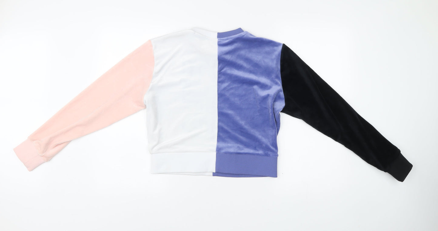 Fila Womens Colourblock Velour Sweatshirt M White Pink Blue Black