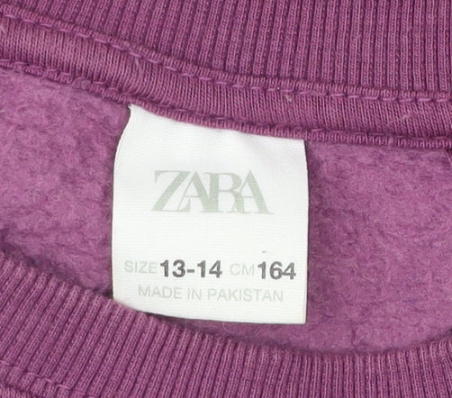 Additional view of Zara girls’ purple cotton blend long sleeve crew neck sweatshirt 13-14y