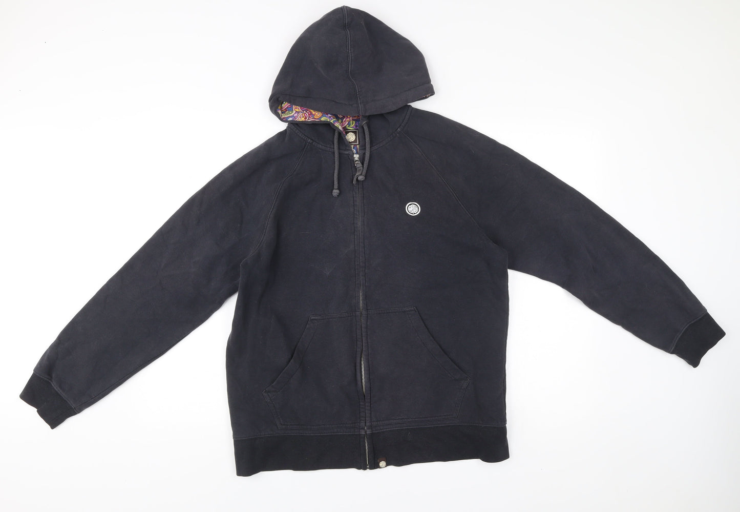 Pretty Green Mens Black Full Zip Hoodie Size L Cotton Casual