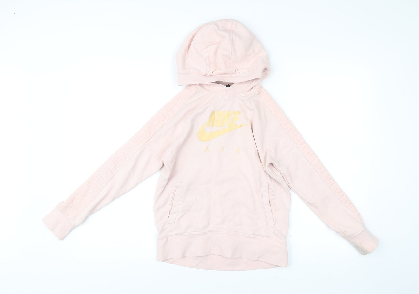 Nike Girls Pink Pullover Hoodie Sweatshirt Logo Print Size 11 Years