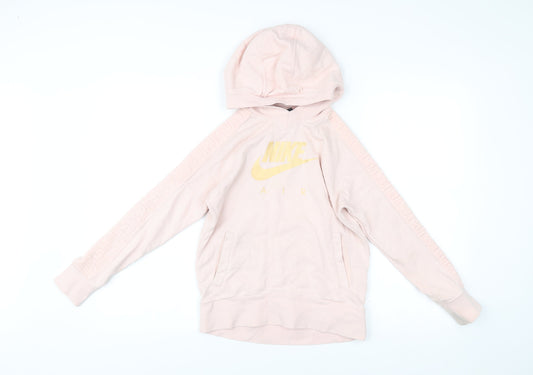 Nike Girls Pink Pullover Hoodie Sweatshirt Logo Print Size 11 Years