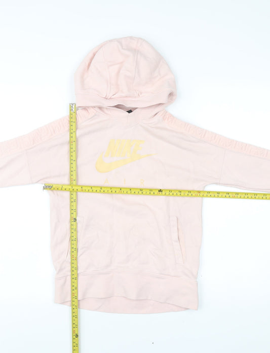 Nike Girls Pink Pullover Hoodie Sweatshirt Logo Print Size 11 Years