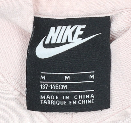 Nike Girls Pink Pullover Hoodie Sweatshirt Logo Print Size 11 Years